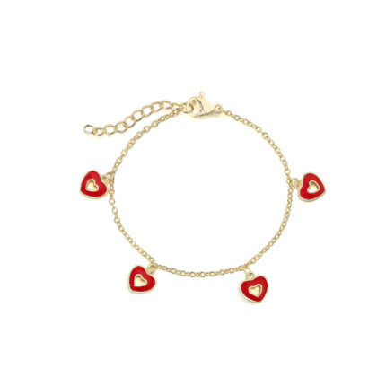 Gold-Plated Kids’ Charm Bracelet with Red Heart Pendants – Adjustable Toddler Chain Link Jewelry Gift