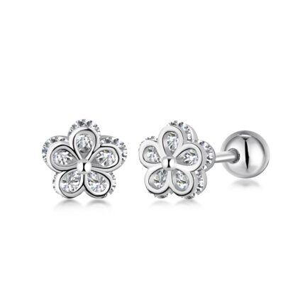 Yk Beauty Flower Screwback Daisy Stud Earrings - Elegant 925 Silver with Rhodium Plating