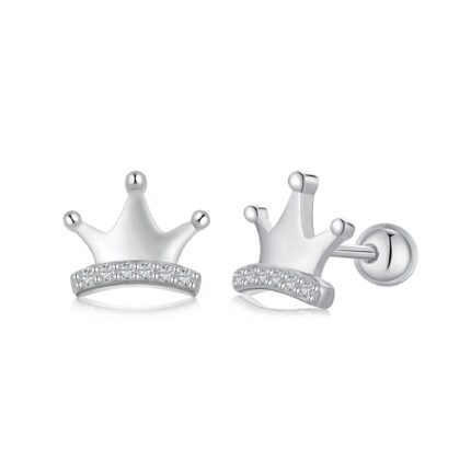 k Beauty Screwback Crown Stud Earrings - Regal 925 Silver with Rhodium Plating