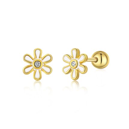Yk Beauty Gold Daisy Screwback Stud Earrings - 925 Silver with Gold Plating
