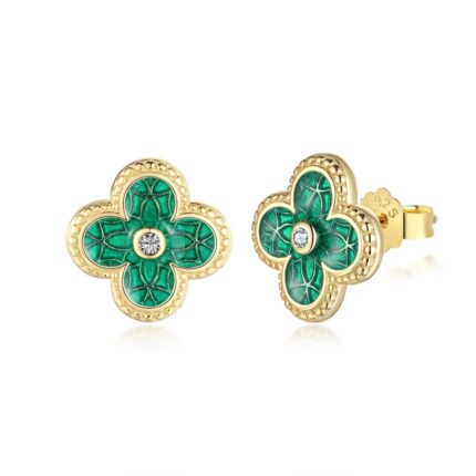 Yk Beauty Green Gold Plated Flower Stud Earrings with 925 Silver Base for Elegant Style