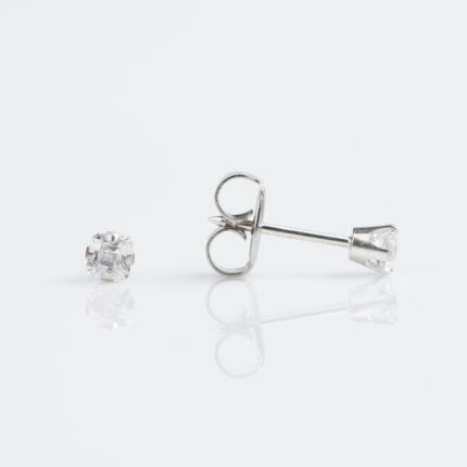 Elegant Studex 14ct White Gold Stud Earrings with 3mm Princess Cut Cubic Zirconia