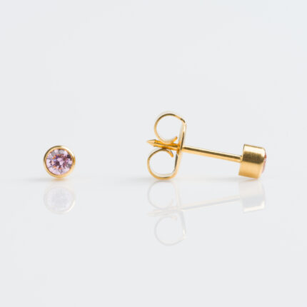 Elegant Studex Gold Bezel Piercing Stud Earrings with Dazzling 3mm Pink Zirconia