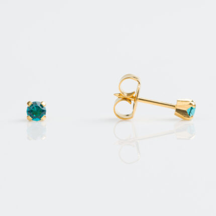 Elegant Studex Gold Plated Tiff. 3mm December Blue Zircon Piercing Earrings