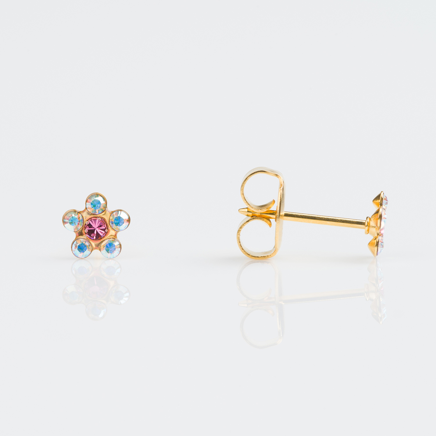 Studex Gold Stone Daisy Ab Crystal Rose Earrings