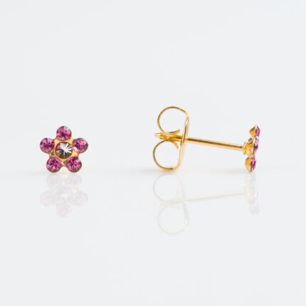 Studex Gold Stone Daisy Rose Crystal Earrings