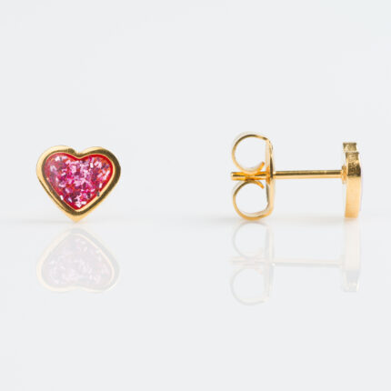 Studex Gold Plated Pink Glitter Heart Earrings