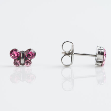 Studex Stainless Pink Crystal Butterfly Piercing Earrings for Elegant Style and Comfort