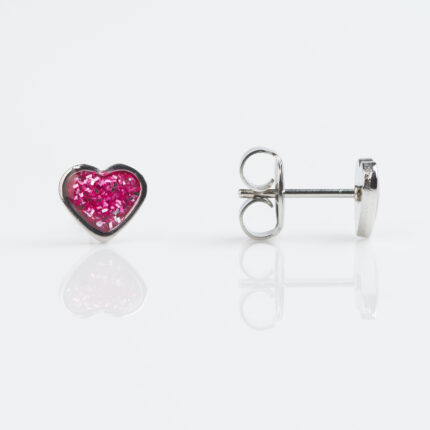 Elegant Studex Stainless Pink Glitter Heart Piercing Earrings for Sensitive Ears