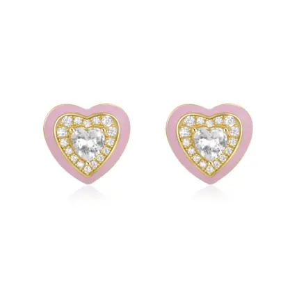 YK Beauty 18K Gold Plated Heart Stud Earrings – S925 Sterling Silver with Enamel and Zircon