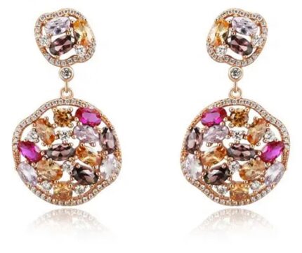 YK Beauty Rose Gold Plated Sterling Sliver with Multi Colours Stones Earrings