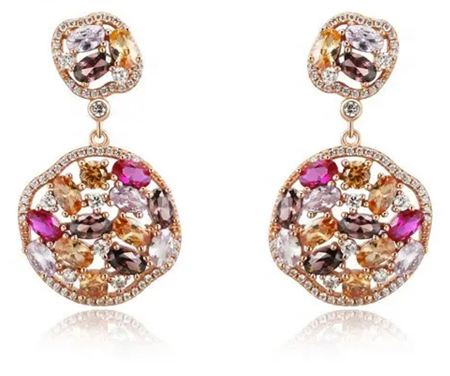 YK Beauty Rose Gold Plated Sterling Sliver with Multi Colours Stones Earrings