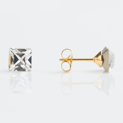 Studex Sensitive Gold Plated 6mm Crystal Square Earrings