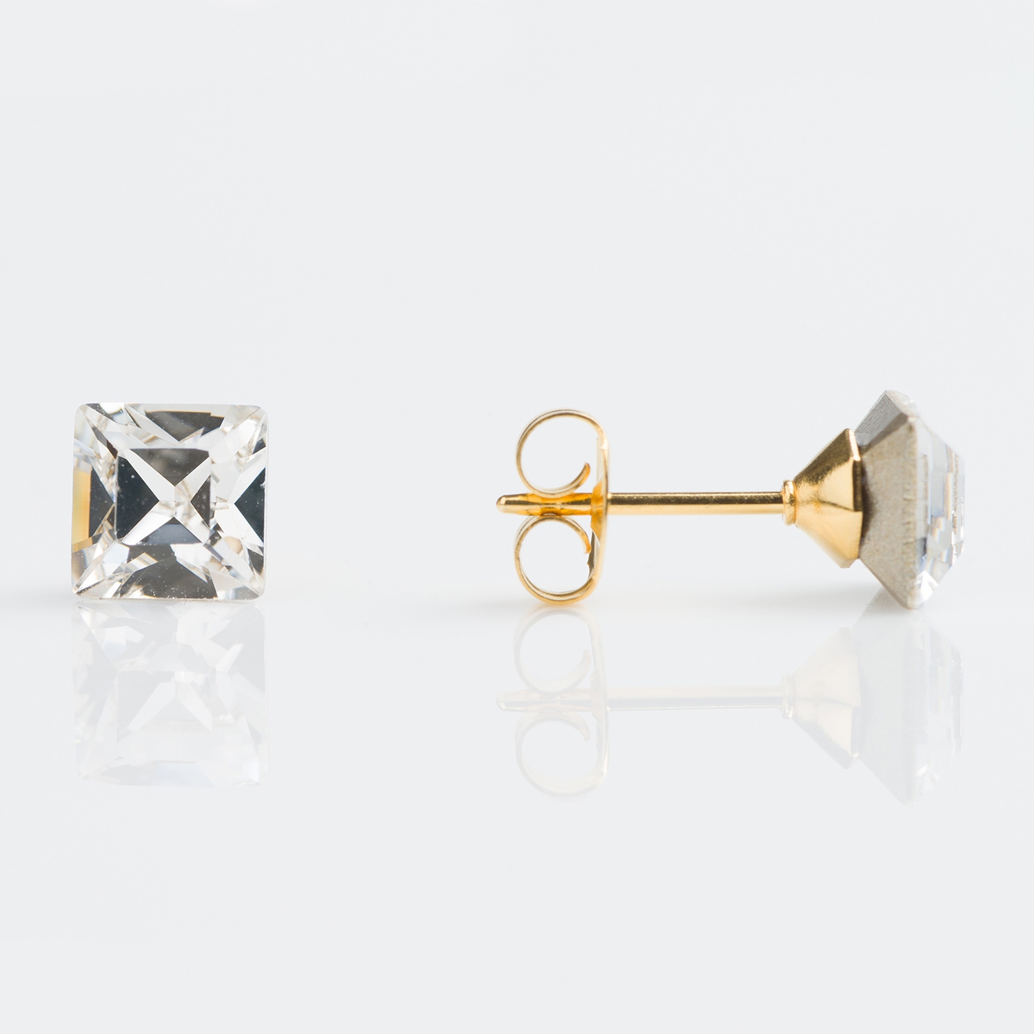 Studex Sensitive Gold Plated 6mm Crystal Square Earrings