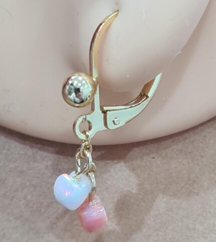 Gold Plated Kids Huggie with Dangling Hearts Earrings