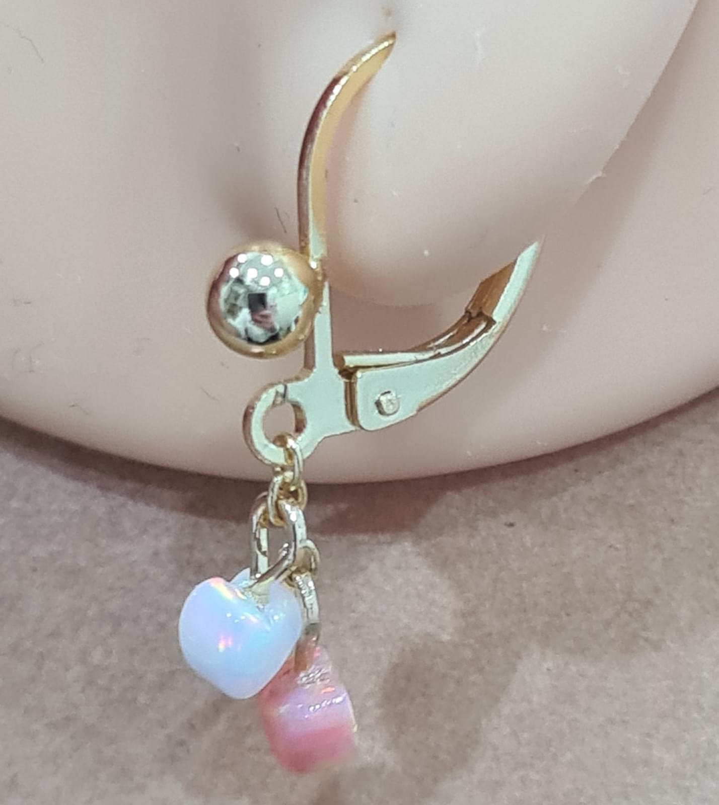 Gold Plated Kids Huggie with Dangling Hearts Earrings