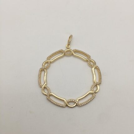 Gold Plated Round Necklace pendant With White Stones Sterling Silver