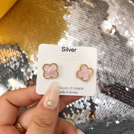 Mother of Pearl four Leaf Pink Stud  Earrings