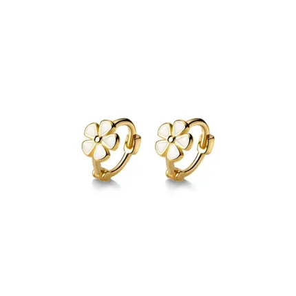 Elegant 925 Silver Huggie Flower Earring with Gold Coating for a Timeless Look