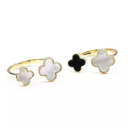 18K Gold Plated Double Four Leaf Clover Ring