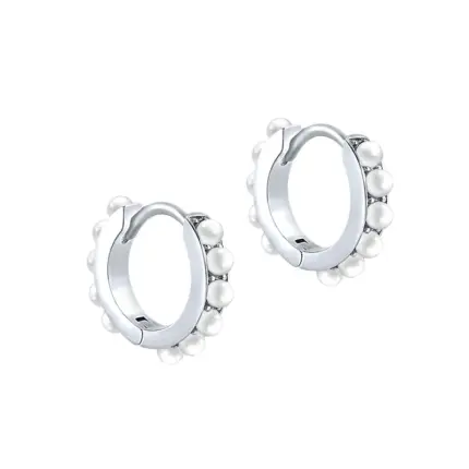 Elegant YKBeauty Sterling Silver Pearl Earrings - Platinum Plated Huggy Hoops