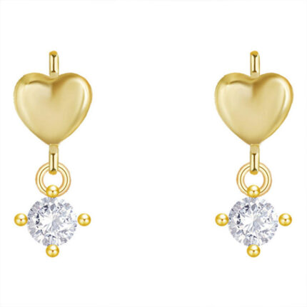 Mini Glitzs 925 Sterling Silver Heart Drop Earrings with Gold Coating and Cubic Zirconia