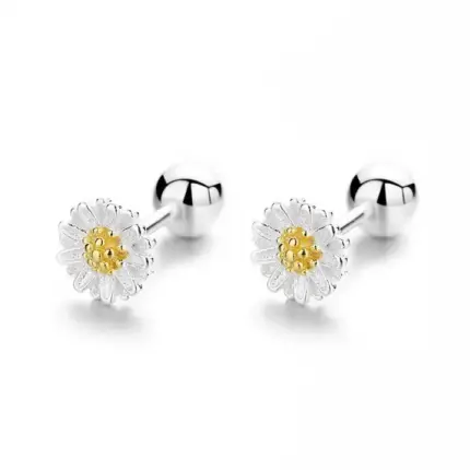 Yk Beauty Sunflower Bloom stud: 925 Silver Stud Screwback Earrings in Radiant Silver