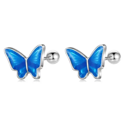 Chic and Timeless: Real 925 Sterling Silver Sterling Silver Butterfly Stud Earrings with Colour Glaze