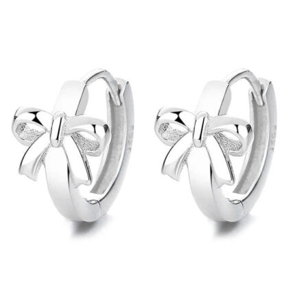 Elegant Mini Glitzs 925 Silver Huggie Earrings with Charming Bow Design