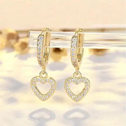 Gold Plated Kids Drop Huggie Heart Earrings