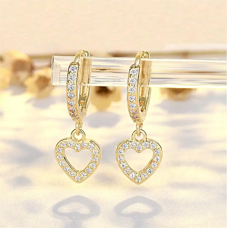 Gold Plated Kids Drop Huggie Heart Earrings