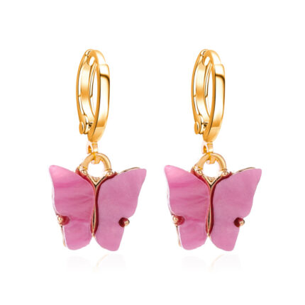 YK Beauty Gold Plated Butterfly Acrylic Fuchsia Pink earring 2cm
