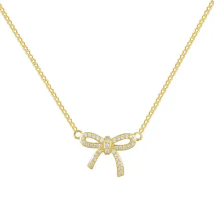 YK Beauty Gold-Plated Bow Pendant Necklace with Sparkling Stones - Timeless Elegance