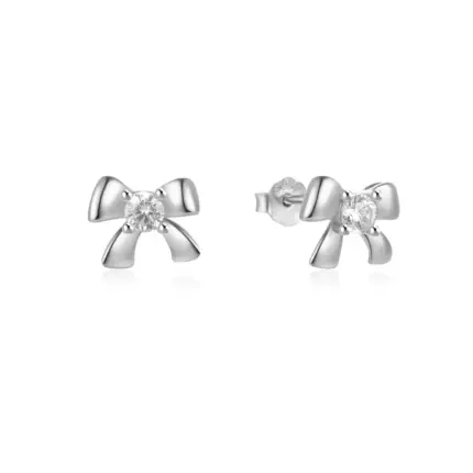 Mini Glitzs 925 Sterling Silver Bow Knot Stud Earrings with Cubic Zirconia
