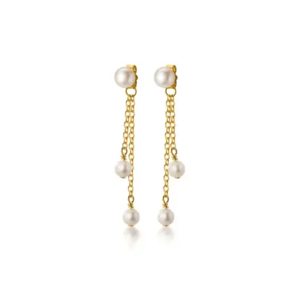 Elegant Sterling Silver Pearl Tassel Earrings with Golden Highlights for Timeless Sophistication