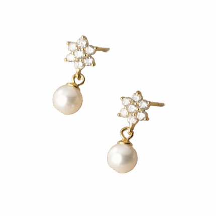 Elegant Pearl Drop Earrings with Floral Charm in 925 Sterling Silver