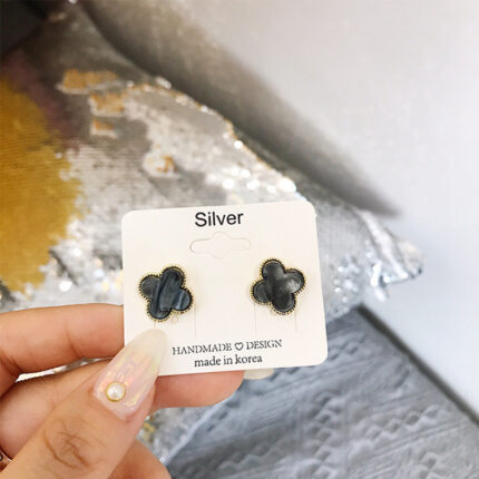 YK Beauty Mother of Pearl Leaf Stud Black Earrings