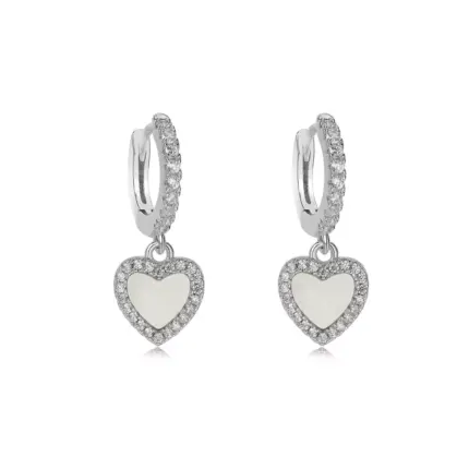 Rhodium Plated Kids Huggie Heart Earrings