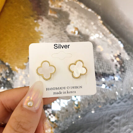 YK Beauty Mother of Pearl Leaf Stud White Earrings