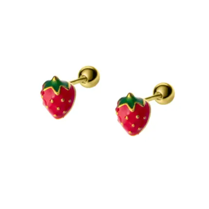 Gold-Plated Sterling Silver Strawberry Earrings - Screw-Back Design