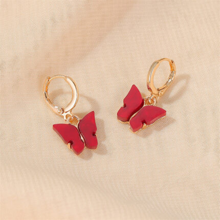 Exquisite Gold Plated Butterfly Acrylic Red Earrings for Elegant Style