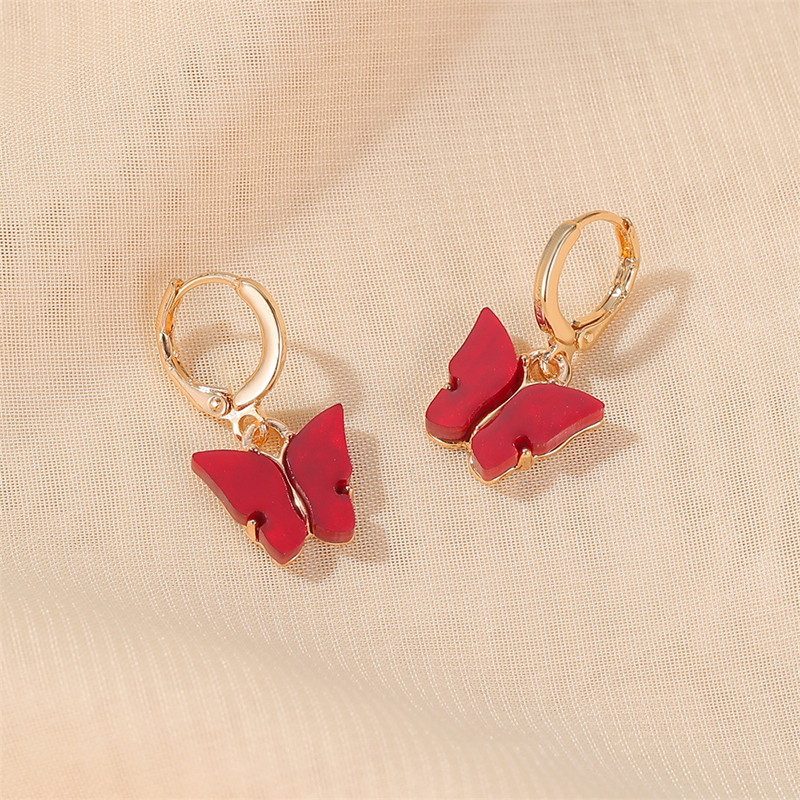 Exquisite Gold Plated Butterfly Acrylic Red Earrings for Elegant Style