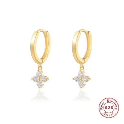 Exquisite 18K Gold Plated Floral Huggie Earrings with Sparkling CZ Stones - YKBeauty