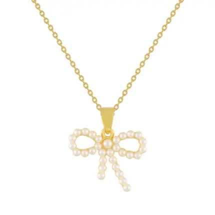 Elegant Gold Knot Bow Necklace with Pearls – Waterproof Stainless Steel Jewelry for Women