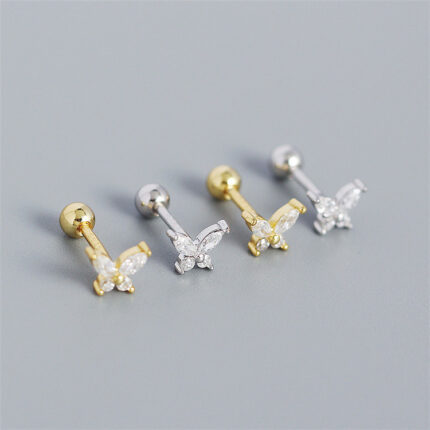 Sterling Silver Butterfly Stud Earrings Screw Back in Silver or Gold plating