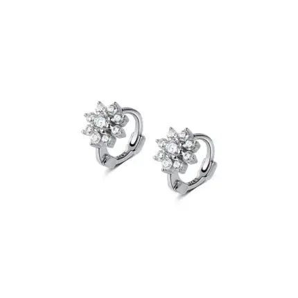 Elegant 925 Silver Flower Huggie Earrings with Sparkling Zircon for Women