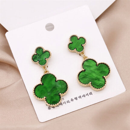 Exquisite YK Beauty Double Flower Four Leaf Green Earrings for Elegant Style