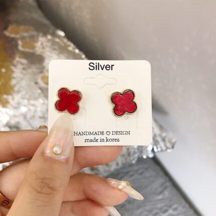 YK Beauty Mother of Pearl Leaf Stud Red Earrings