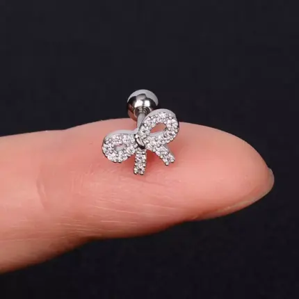 Silver Plated Crystal Jewellery Bow Screw back Stud Earrings