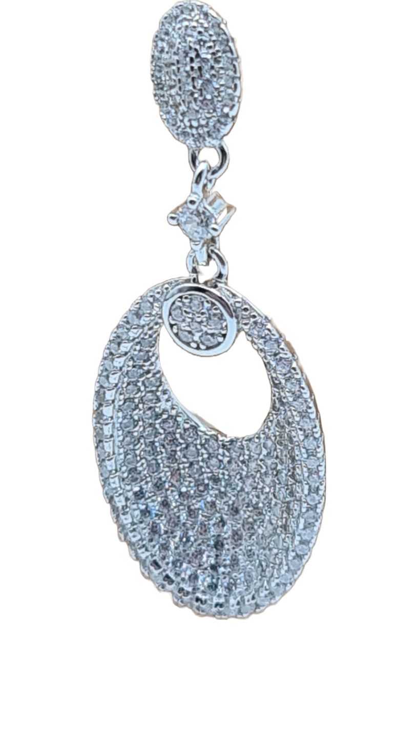 Rhodium Plated Oval Drop Earrings - Image 3